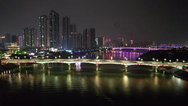 广西南宁大桥夜景灯光航拍